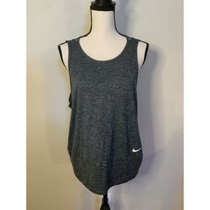 Nike Dri-Fit Womens Athletic Tank Gray Black Split Back Straps Banded Hem L